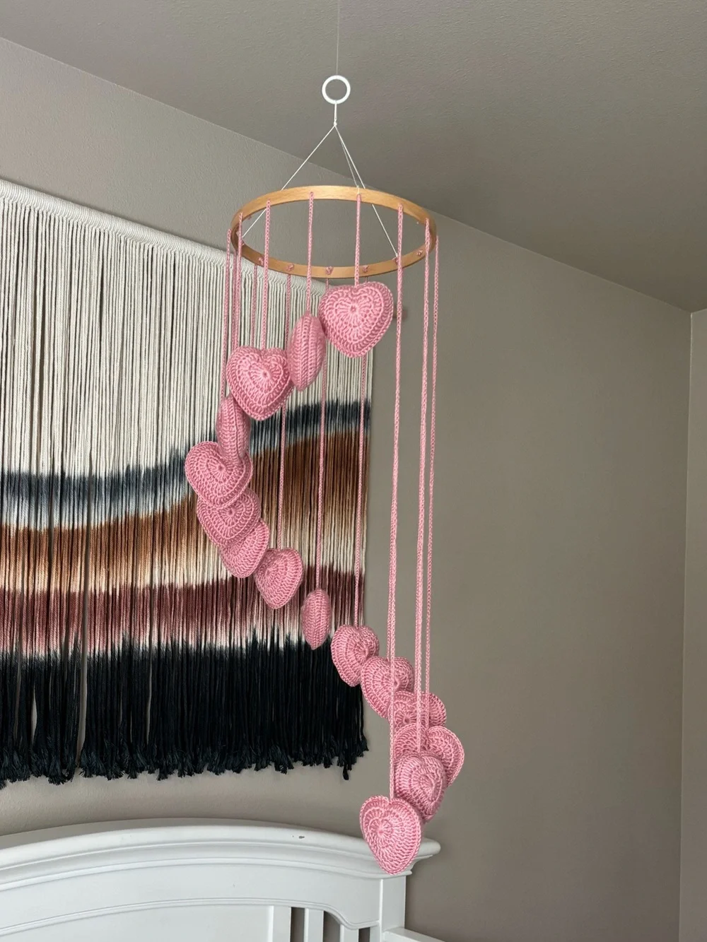 Handmade Pink Heart Mobile Nursery